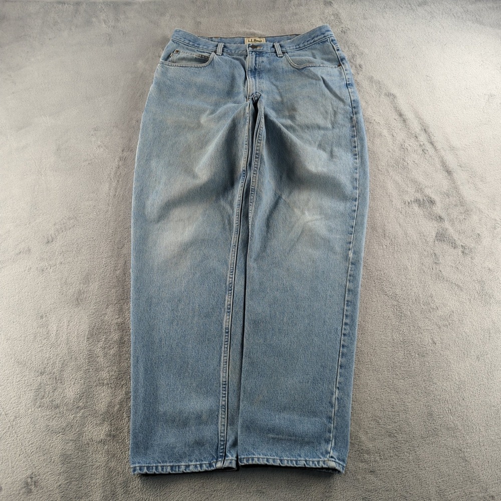 Vintage LL Bean Jeans 36x34 (Fit 34x34) Blue Light Wash Faded Relaxed Wide Skate